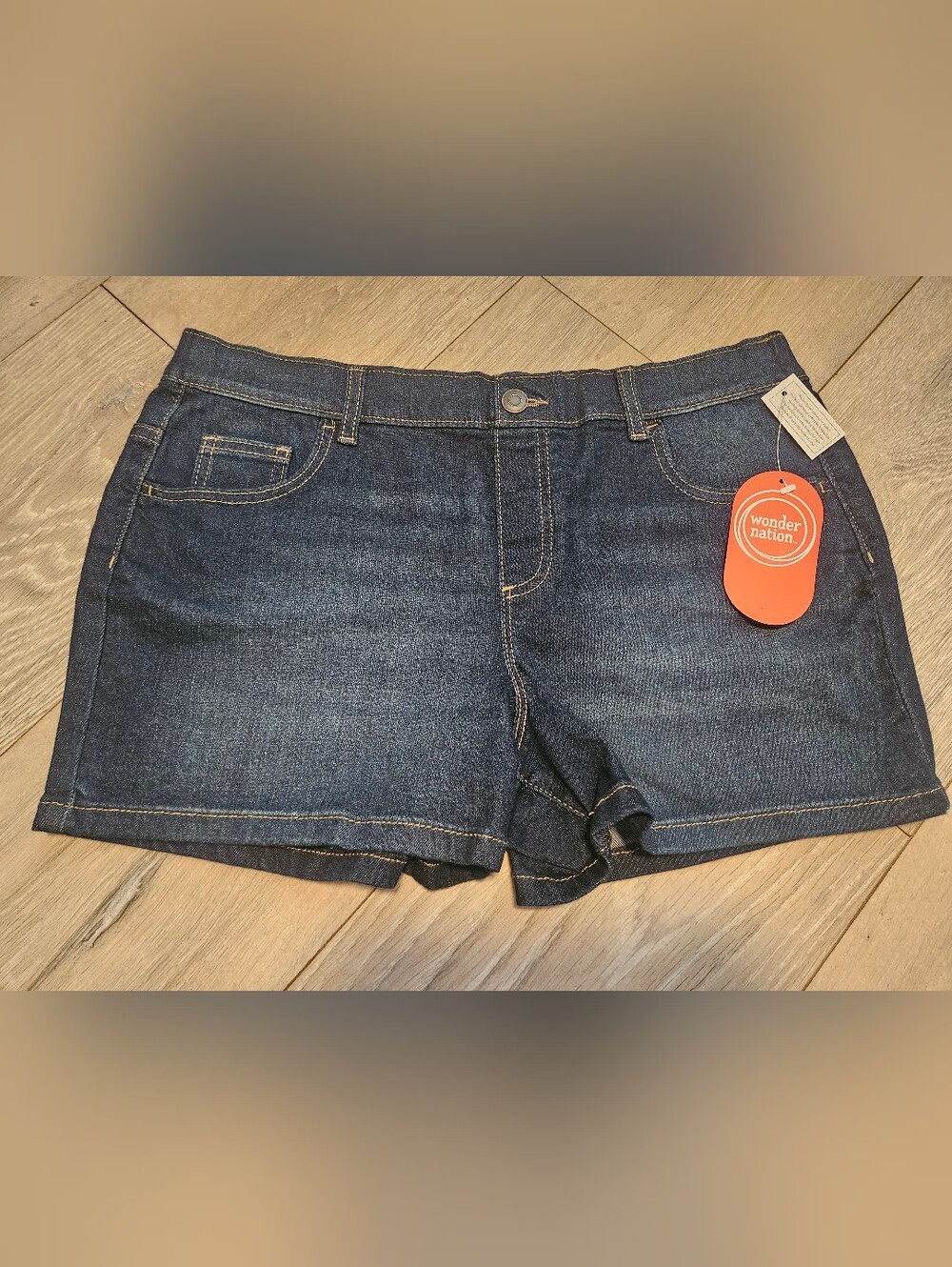 Wonder Nation Girls Denim Shorts Dark Wash NWT Size XL (14-16) Elastic Waist